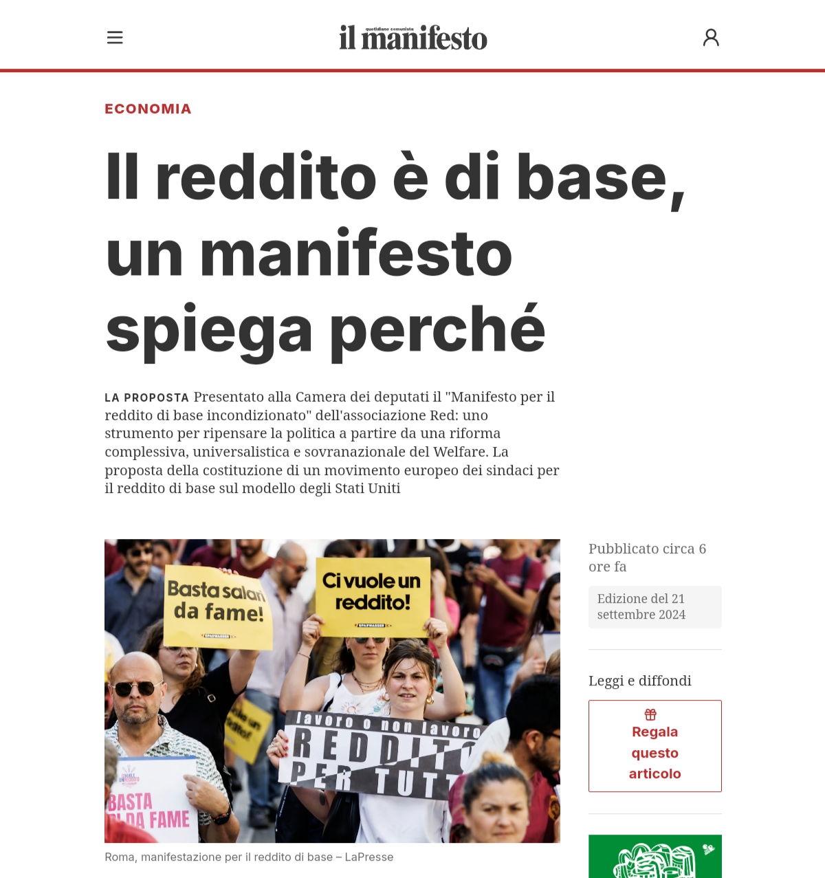 Il reddito è di base, un manifesto spiega perché